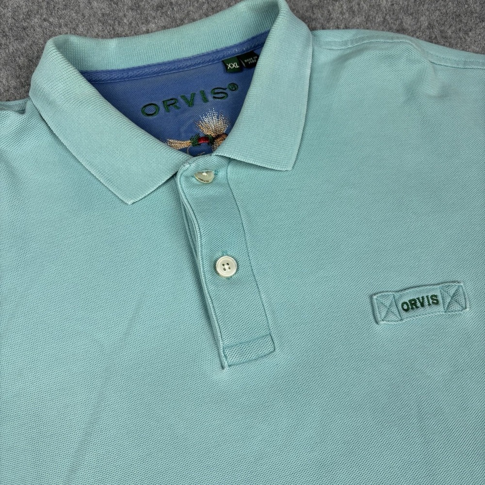 Orvis Polo Shirt Men's XXL Aqua Blue Fly Fishing Short Sleeve Cotton Tee Casuals